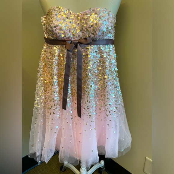 Basix staples or spaghetti strap pink and gold Sparkle dress - womens size 4 - Picture 3 of 9